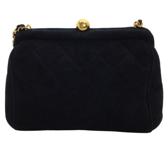 Chanel Kiss-lock Black Suede Leather Clutch - Picture 3 of 11